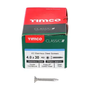 TIMCO Classic Multi-Purpose Countersunk A2 Stainless Steel Woodcrews - 4.0 x 30 (200pcs)