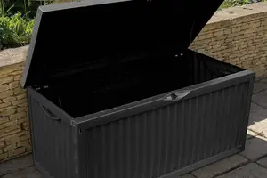 Garden Storage Box Plastic Outdoor Large 336L Patio Container Garden Structure Outbuildings Wheels Lock Lid