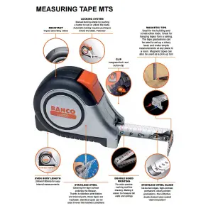 Bahco MTS-8-25-E Metric Imperial 8m 26ft Magnetic Tip Tape Measure BAHMTS825E