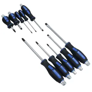 10pc Screwdriver Set Slotted Flat And Phillips Headed With Soft Grip Handles