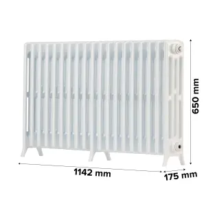 Arroll Edwardian Cast aluminium White 19 Column Radiator, (W)1142mm x (H)650mm