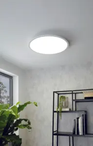 Flush Ceiling Light Colour White Shade Round White Plastic Bulb LED 30W Included