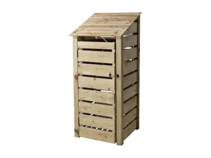 Slatted wooden log store with door and kindling shelf W-79cm, H-180cm, D-88cm - natural (light green) finish