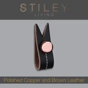 Brown Leather Handle With Stud Fixing - Polished Copper