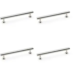 4 PACK - Round T Bar Pull Handle - Polished Nickel 160mm Centres SOLID BRASS Drawer Door