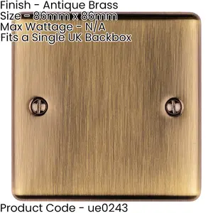 2 PACK Single ANTIQUE BRASS Blanking Plate Round Edged Wall Box Hole Cover