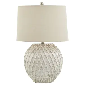 Diamond Relief Table Lamp Ceramic French Country Style Desk Lamp with Linen Shade Bedside Table Night Light Home Table Lamp