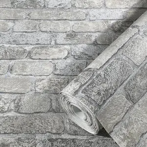 Galerie Industrial Effects Grey Glass Stone Brick Effect Wallpaper Roll