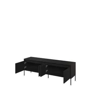 Trend 05 TV Cabinet in Black Matt - Ripple Front Design with Push-to-Open Doors & Cable Management - W1670mm x H560mm x D400mm