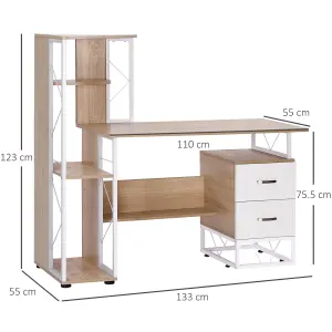 HOMCOM Computer PC Laptop Desk Table Shelf 2 Drawers Bookstore workstation