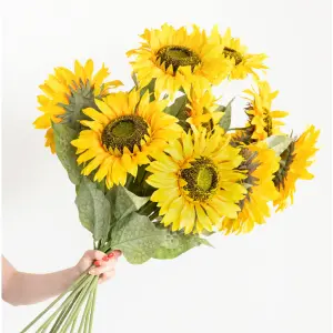 Artificial Sunflower Stems - 12 Pack Bundle, 3 Flower Heads Per Stem