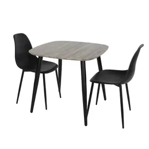 Core Products Aspen Grey Oak Effect 80cm Square Dining Table with 2 Black Plastic Curve Design Chairs