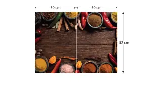 ALLboards Glass Chopping Board SPICES ORIENTAL Wood Plank 2 Set 52x30cm Cutting Board Splashback Worktop Saver