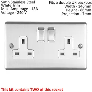 SATIN STEEL Bedroom Socket & Switch Set- 1x Light & 2x Double UK Power Sockets