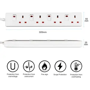 Extrastar 4 Way Socket 13A, 5M, White, with Indicate Light, Individual Switch, Child-Resistant Sockets