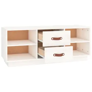 Berkfield TV Cabinet White 100x34x40 cm Solid Wood Pine