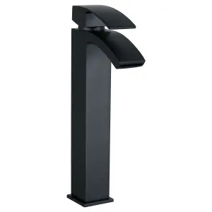 Tall Luxury Modern High Rise Curve Mono Basin Mixer - Black