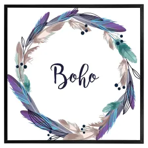 Boho style wreath feathers (Picutre Frame) / 20x20" / Oak