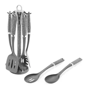 6-Piece Black Kitchen Utensils Set | Non-Scratch & Heat Resistant | BPA Free Plastic | Modern & Vibrant | Space Saving Grey