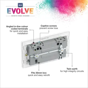 BG Evolve Brushed Steel Double Switched 13A Power Socket + 2 X USB (3.1A)