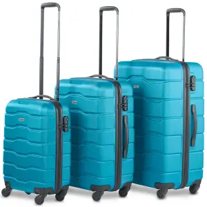 VonHaus Suitcase Set, Teal 3pc Wheeled Luggage, ABS Plastic Carry On or Check in Travel Case, Hard Shell with 4 Spinner Wheels