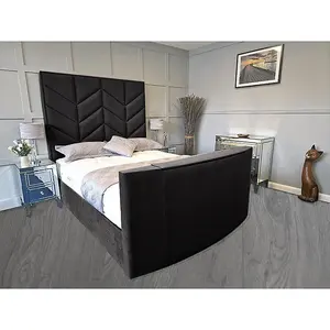 Alino Plush Velvet Black TV Bed Frame