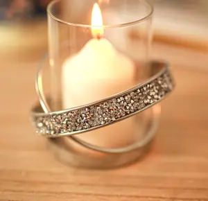 Glass Candle Holder With Crushed Diamond Design