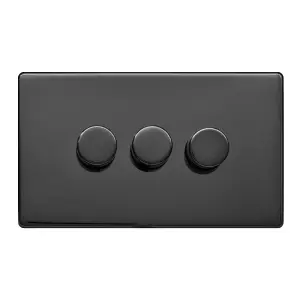 Black Nickel Screwless Plate 100W 3 Gang 2 Way Intelligent Trailing LED Dimmer Switch - SE Home