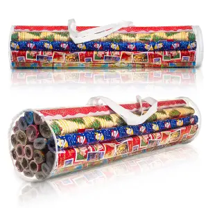 LIVIVO Christmas Wrapping Paper Storage Bag - Cylinder Xmas Gift Wrap Clear Organiser,