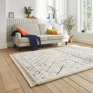 Boho Multicoloured Geometric Medium Rug, (L)170cm x (W)120cm