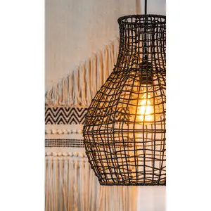 Lucide Alban Scandinavian Rattan Pendant Light 35cm - 1xE27 - Black