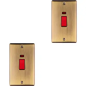 2 PACK 2 Gang Double 45A DP Switch Neon - ANTIQUE BRASS & BLACK Vertical Rocker