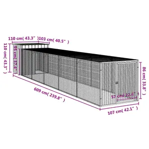 Chicken Cage with Run Anthracite 110x609x110 cm Galvanised Steel