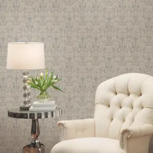 Galerie Ornamenta 2 Silver Grey Toscano Damask Embossed Wallpaper