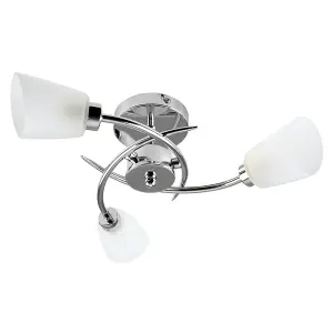 ValueLights Kavio 3 Way Polished Chrome Ceiling Light with Frosted Glass Shades