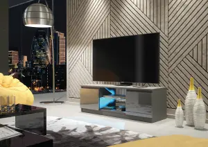 Aura TV Unit 120cm Dark Grey High Gloss Doors with LED Lighting - Creative Furniture