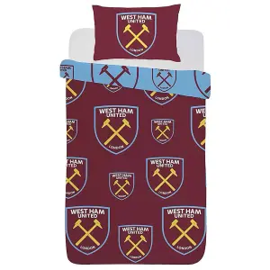 West Ham United FC Duvet Cover Set Claret Red/Sky Blue (Single)