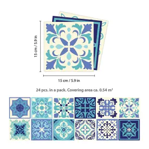 24 Pieces 15x15cm Daliah Blue Turquoise Mediterranean Tile Stickers