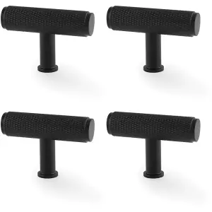 4 PACK - Knurled T Bar Cupboard Door Knob - 55mm x 38mm - Matt Black Unit Pull Handle