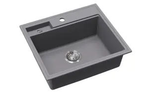 Clearwater Composite Granite Quarex Kameo-x Smart Single Bowl & Drainer Steel (Grey) Inset Kitchen Sink - KAMS125ST