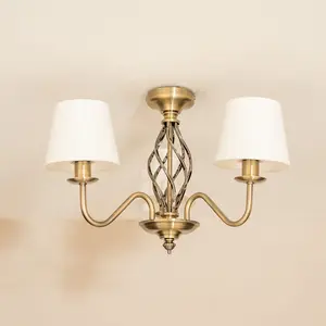 ValueLights Memphis Traditional Antique Brass 3 Light Ceiling Light Chandelier with Fabric Lampshades - Bulbs Included