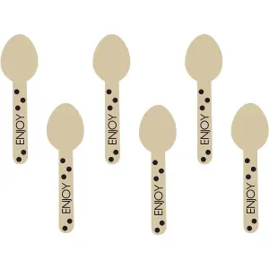 Amscan Wood Polka Dot Disposable Spoons (Pack of 12) Wood/Black (One Size)