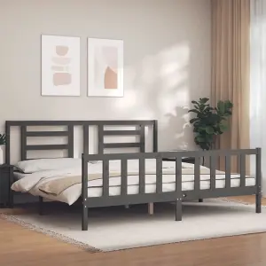 Berkfield Bed Frame with Headboard Grey 200x200 cm Solid Wood