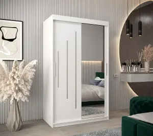 Modern White York II Sliding Door Wardrobe W1200mm H2000mm D620mm Mirrored Sleek Storage Solution