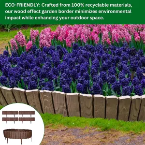 Brown Wood Effect Lawn Edging 2.3m Flexible Plastic Garden Border , Weather Resistant  Recyclable Palisade Easy Install Edging