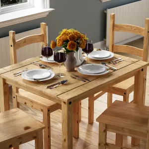 Vida Designs Corona 4 Seater Dining Set Solid Pine Wood With 4 Chairs