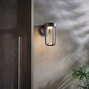 Brushed Bronze Outdoor Wall Light with Glass Shade - IP44 Rated - Integrated LED