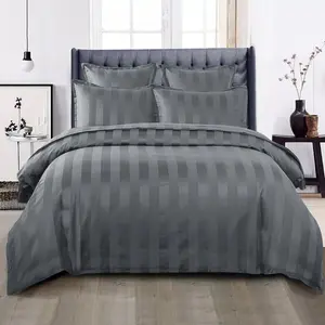 Renze Microfiber 250 TC Reversible Stripe Duvet Cover Set with Pillowcases Grey / Double Duvet Cover + 2 Standard  Pillowcases