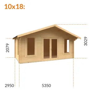 10ft x 18ft (2950mm x 5350mm) Horsforth "The New England" 44mm Log Cabin With 4 Windows