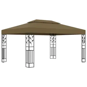 Berkfield Gazebo with Double Roof&LED String Lights 3x4 m Taupe